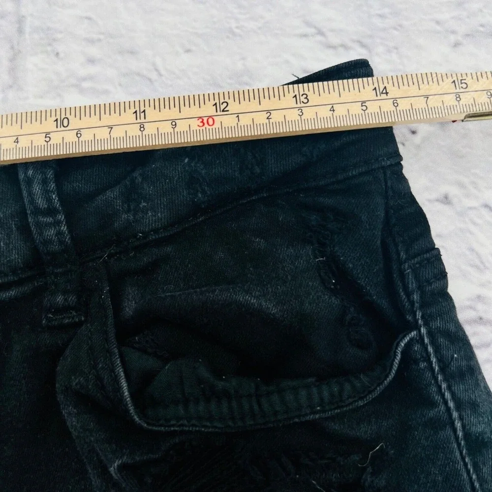 Kancan Black Distressed Denim Shorts High Rise Cuffed Size 28/7 Stretch Summer